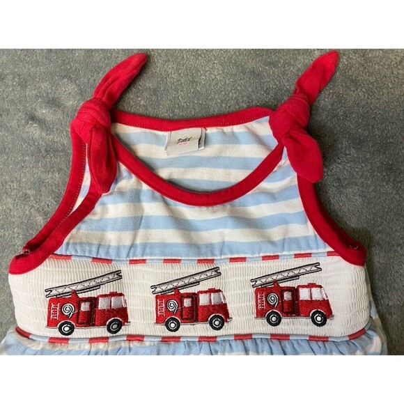 Dash Of Glitter Baby Girl Fire Truck  Summer One Piece, Romper Size 18-24 Months - Picture 8 of 9